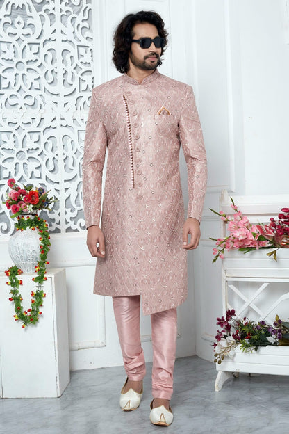 Onion Pink Colour Art Silk Sherwani With Churidar Pant SH1230059 A