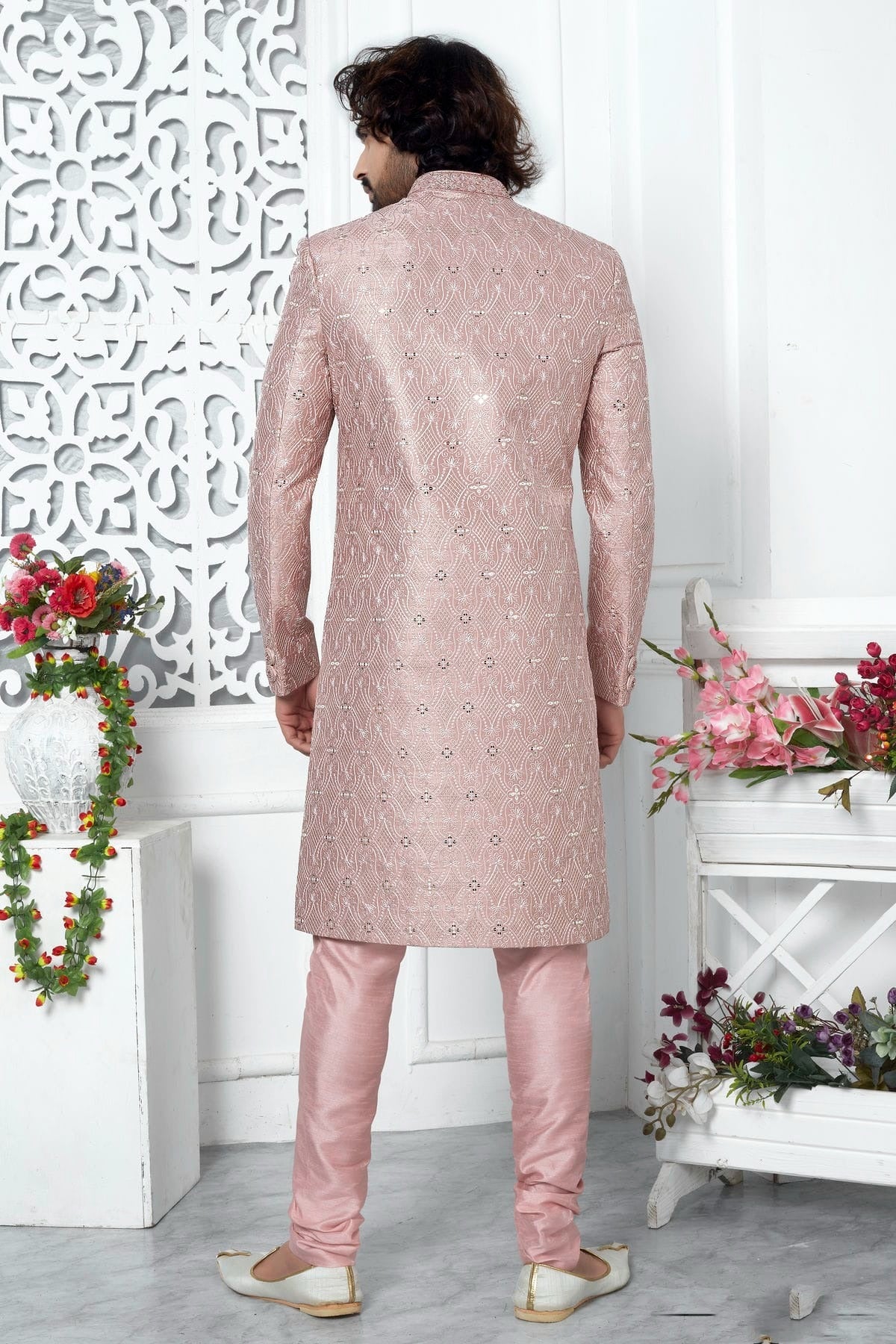Onion Pink Colour Art Silk Sherwani With Churidar Pant SH1230059 B