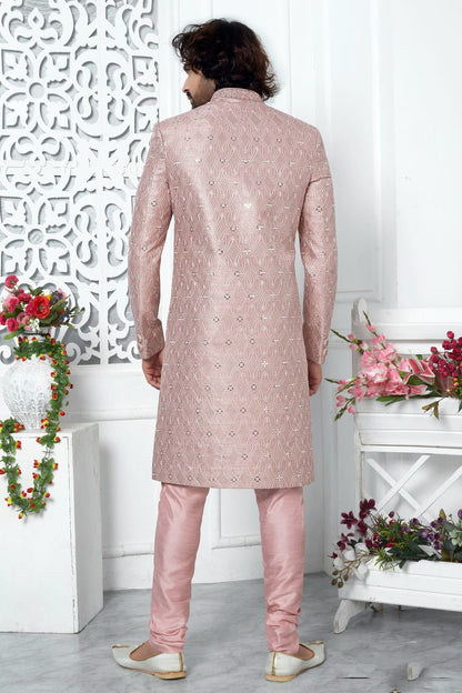 Onion Pink Colour Art Silk Sherwani With Churidar Pant SH1230059 B