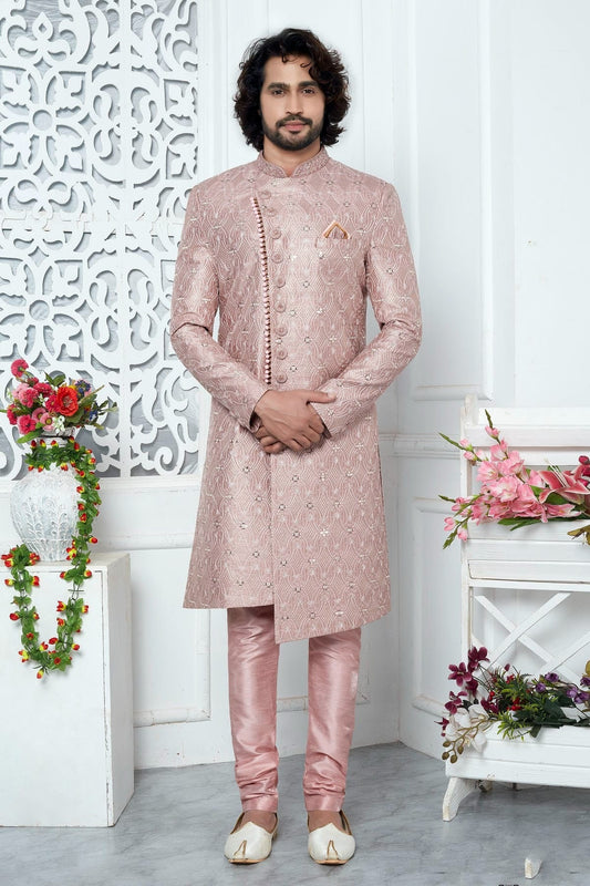 Onion Pink Colour Art Silk Sherwani With Churidar Pant SH1230059