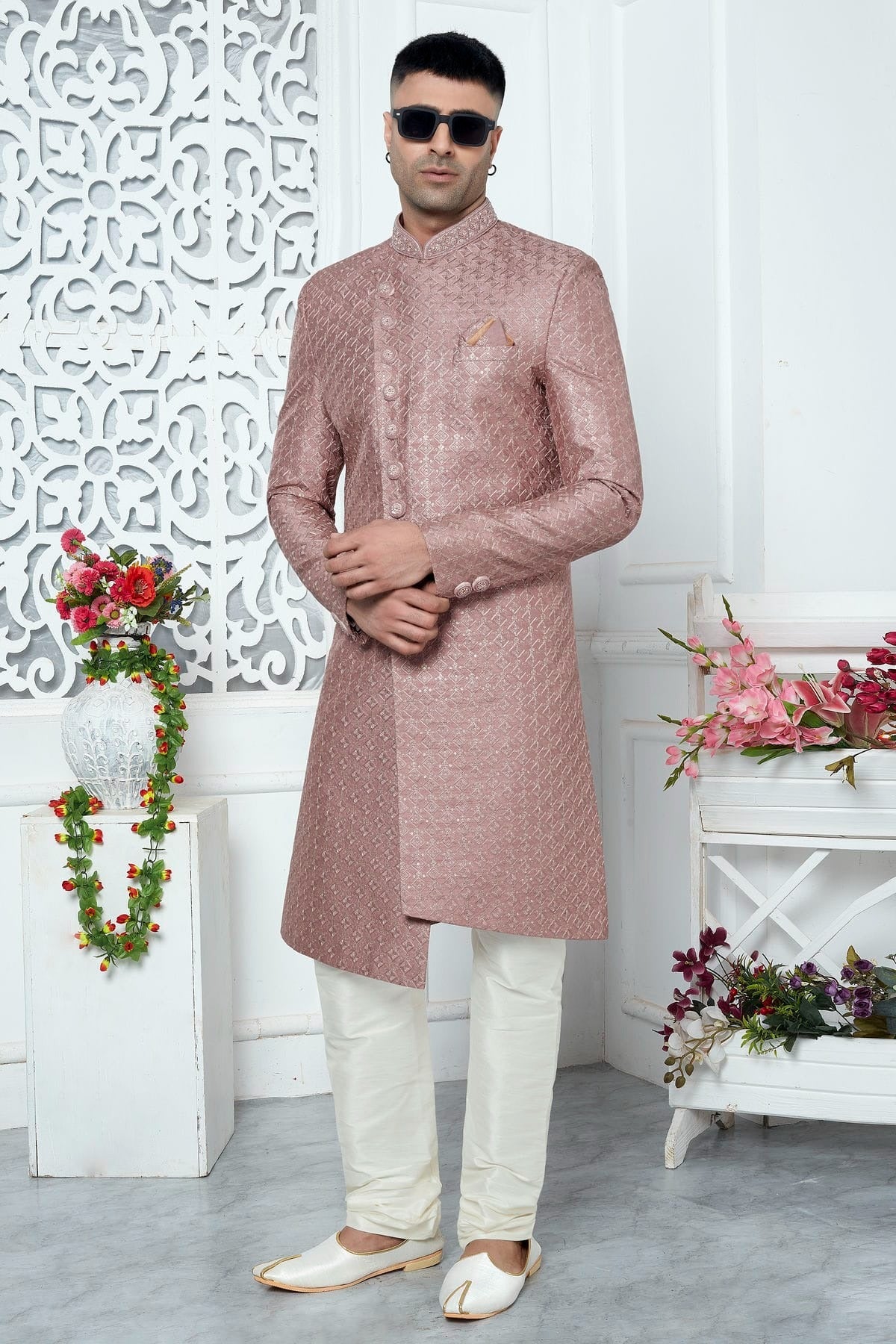 Onion Pink Colour Art Silk Sherwani With Churidar Pant SH1230068 A