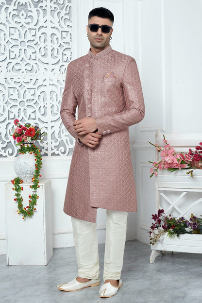 Onion Pink Colour Art Silk Sherwani With Churidar Pant SH1230068 A