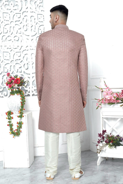 Onion Pink Colour Art Silk Sherwani With Churidar Pant SH1230068 B