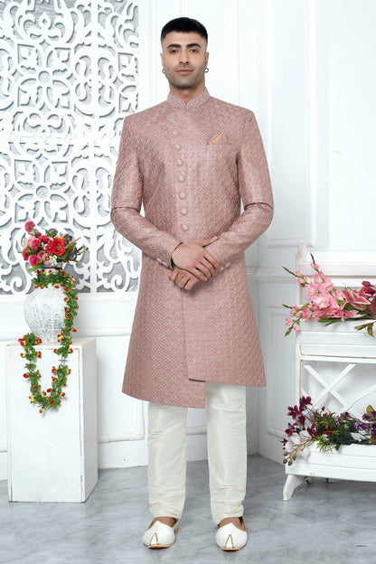 Onion Pink Colour Art Silk Sherwani With Churidar Pant SH1230068