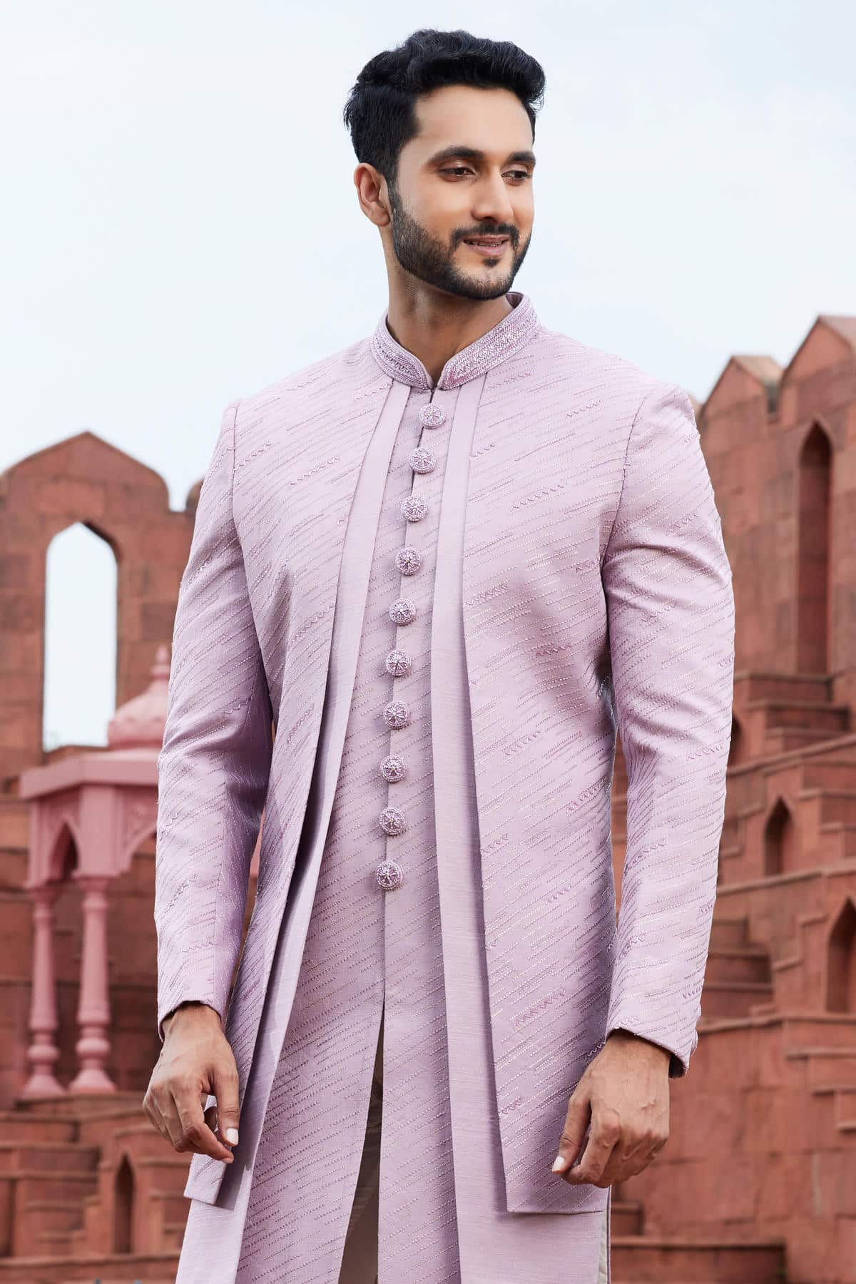 Onion Pink Colour Art Silk Thread Embroidery Work 4 Pcs Jacket Set