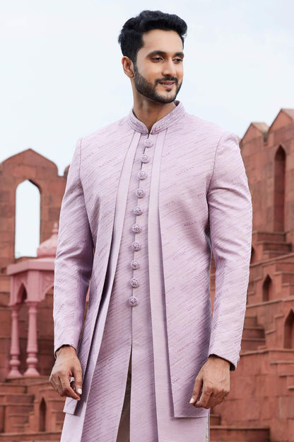 Onion Pink Colour Art Silk Thread Embroidery Work 4 Pcs Jacket Set