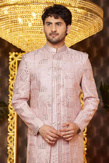 Onion Pink Colour Art Silk Thread Work Embroidery 3 Pcs Attach Indo Western