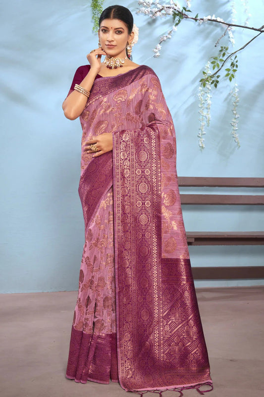 Onion Pink Colour Cotton Traditional Saree In Woven Work SD1100961