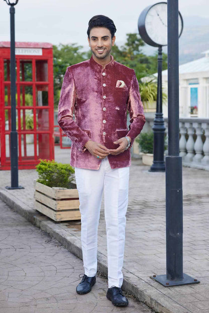 Onion Pink Colour Embroidery Velvet Jodhpuri JP1230648