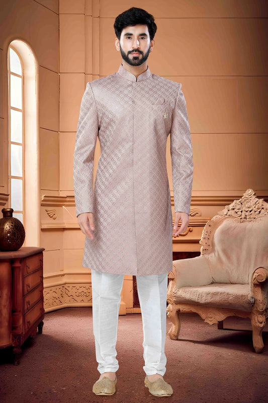 Onion Pink Colour Indo Western In Silk Fabric SH1130130