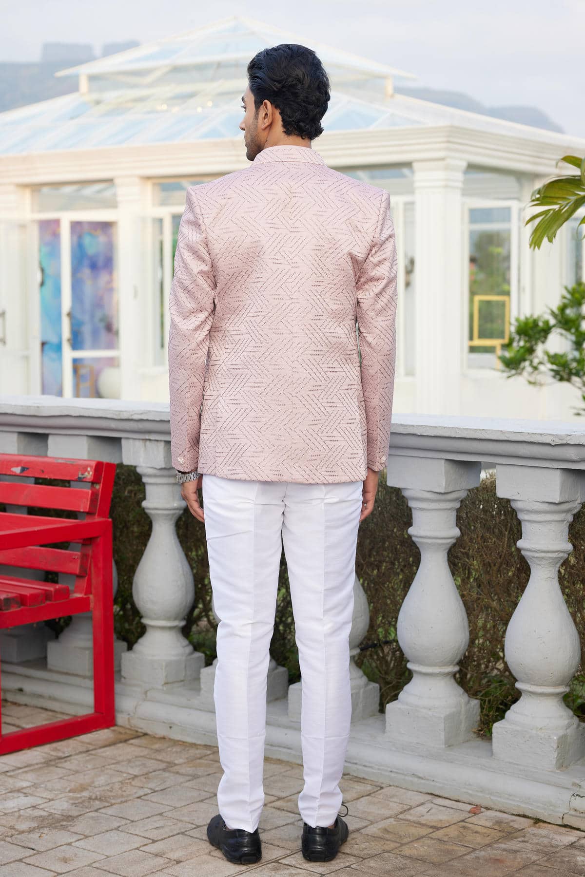 Onion Pink Colour Thread Work Embroidery Art Silk 3 Pcs Jacket Jodhpuri JP1230639