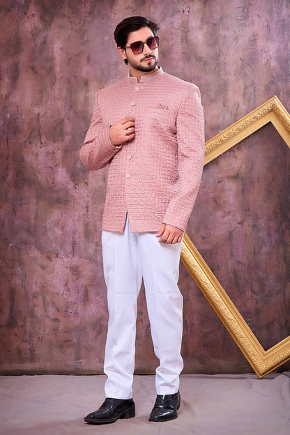 Onion Pink Colour Thread Work Embroidery Art Silk Jodhpuri