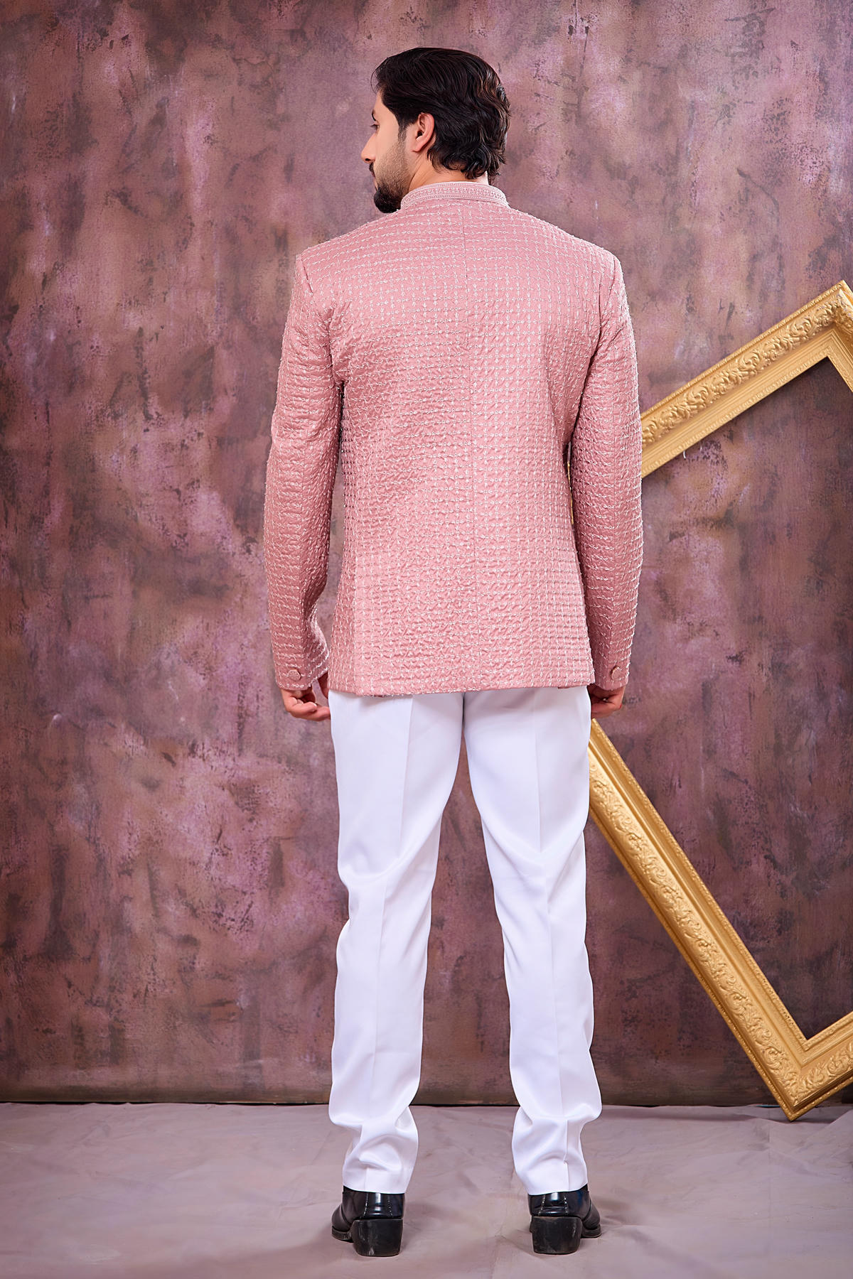 Onion Pink Colour Thread Work Embroidery Art Silk Jodhpuri