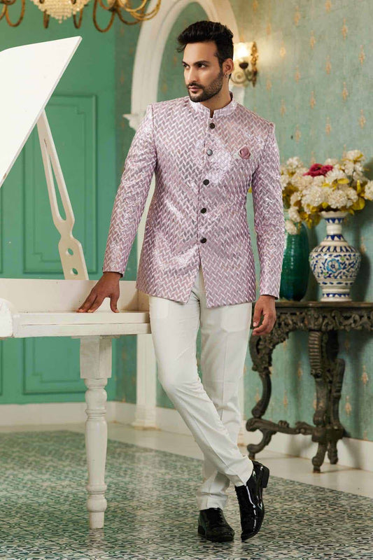 Onion Pink Colour Thread Work Embroidery Art Silk Jodhpuri Set JP1230633