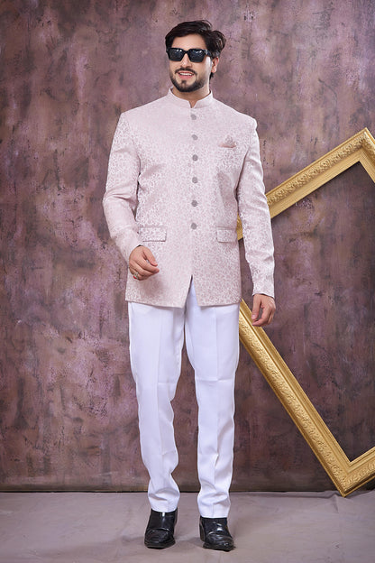 Onion Pink Colour Thread Work Embroidery Imported Fabric Jodhpuri