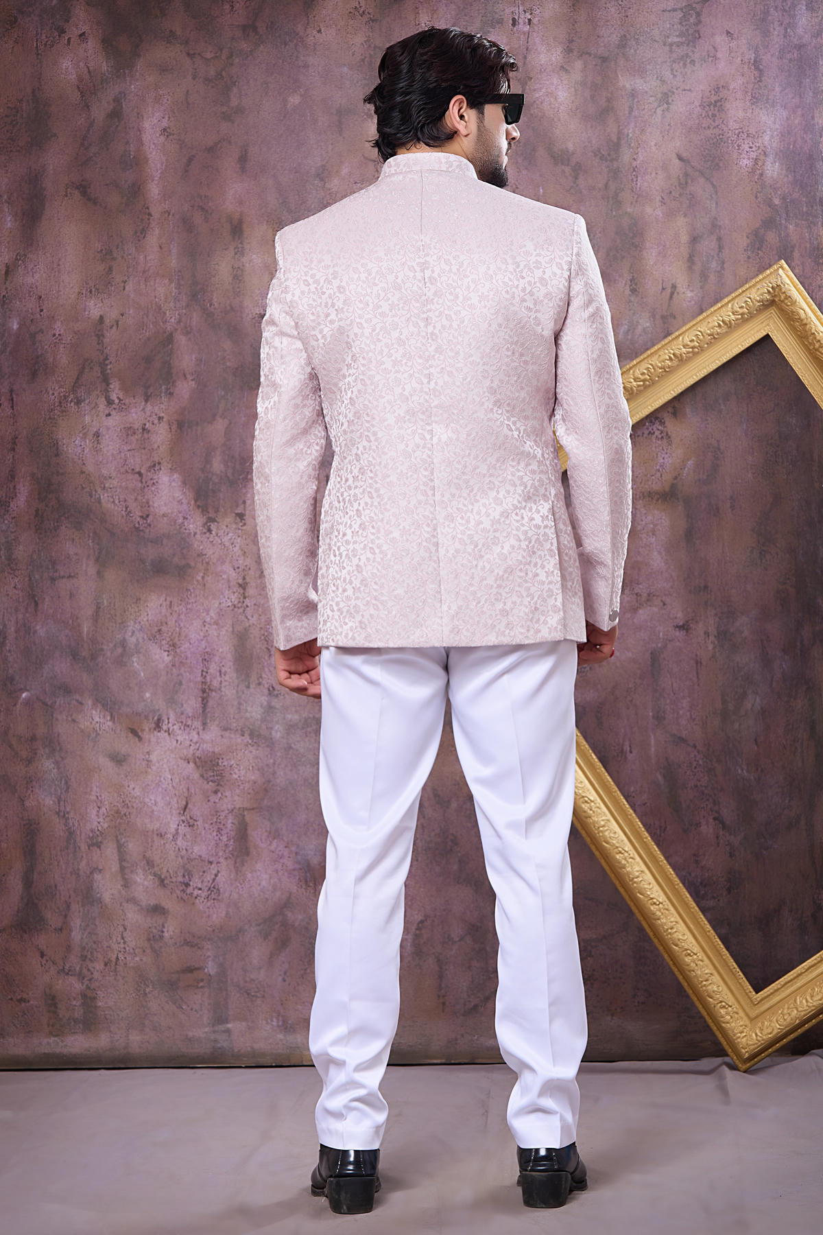 Onion Pink Colour Thread Work Embroidery Imported Fabric Jodhpuri