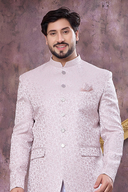 Onion Pink Colour Thread Work Embroidery Imported Fabric Jodhpuri