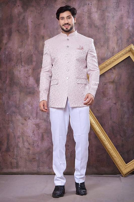 Onion Pink Colour Thread Work Embroidery Imported Fabric Jodhpuri