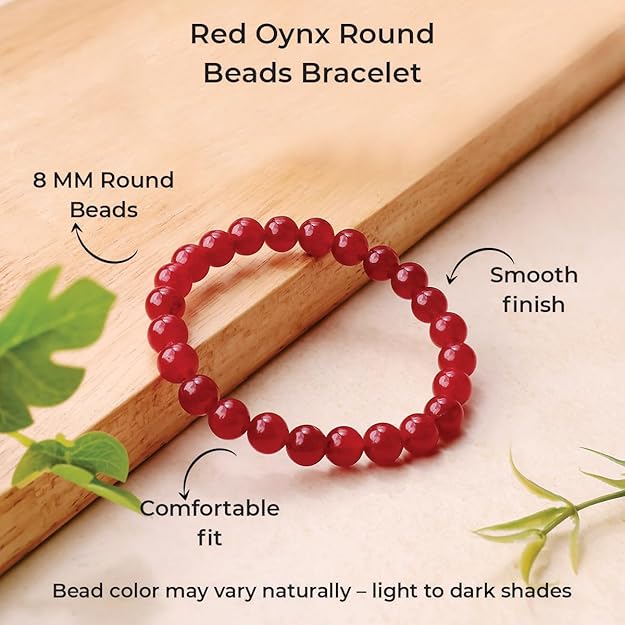 Onyx Ruby 8mm Round Beads Bracelet – Natural Strength & Passion Crystal Bracelet