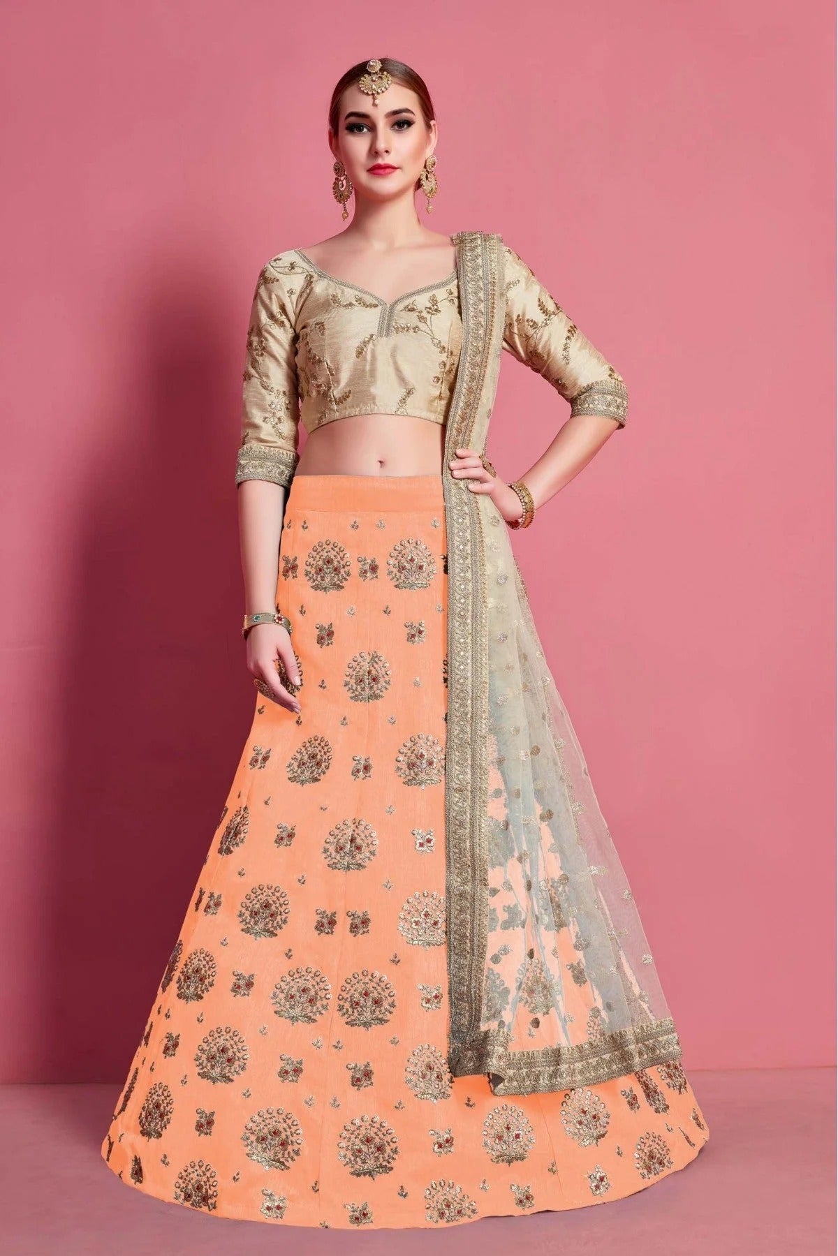 Orange Colour Art Silk Embroidery Lehenga Choli LC1080500
