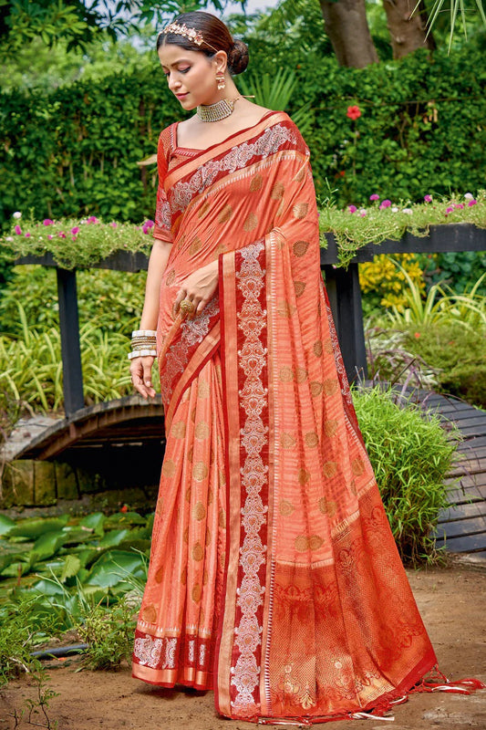 Orange Colour Banarasi Silk Traditional Saree In Woven Work SD1101257