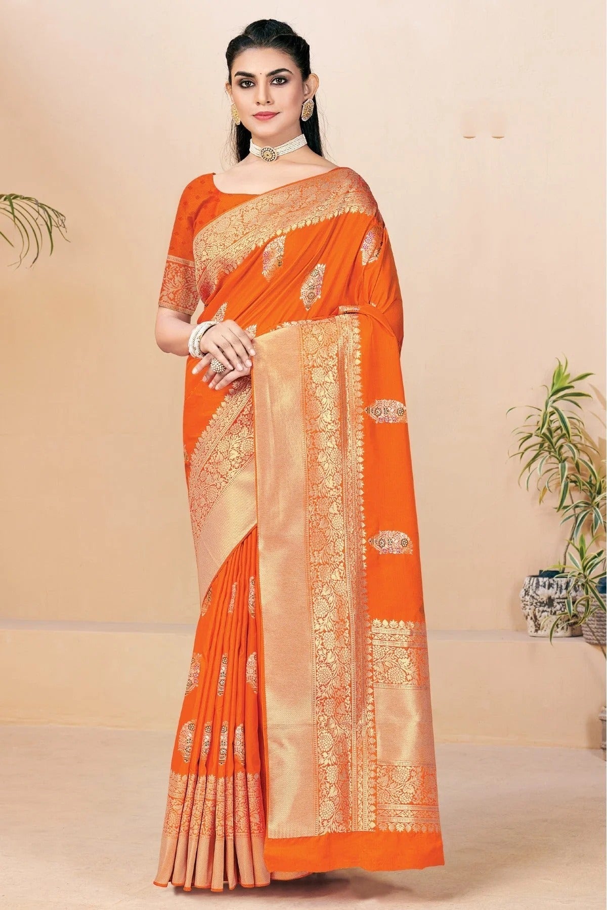 Orange Colour Banarasi Silk Woven Saree SD1100218