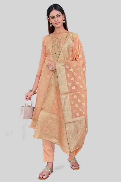 Orange Colour Chanderi Silk Pant Style Suit SM1110602