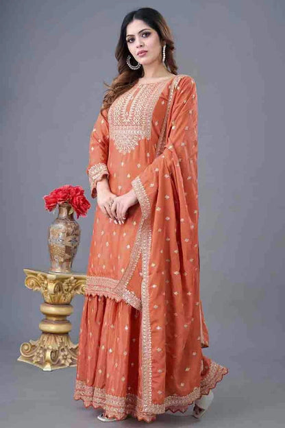 Orange Colour Chinon Silk Stitched Sharara Suit SS1140945 A