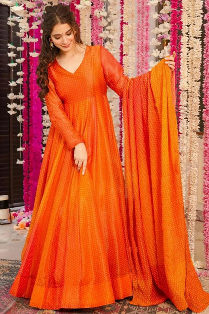 Orange Colour Chinon Stitched Gown GW1112312