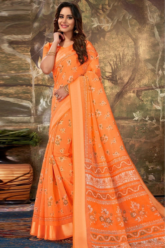 Orange Colour Cotton Printed Saree SD1100770