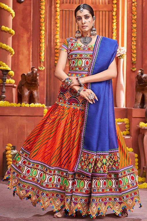 Orange Colour Cotton Silk Navratri Lehenga Choli LC1240076