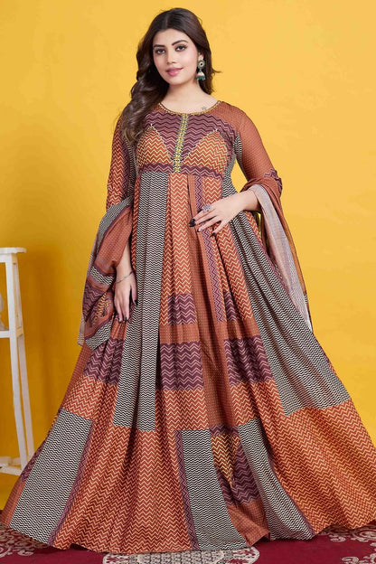 Orange Colour Cotton Stitched Anarkali Suit SS1140953