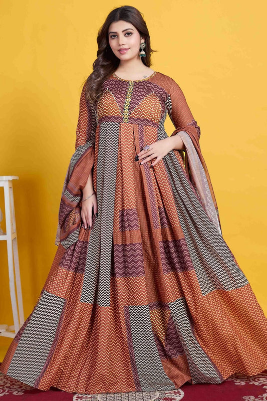 Orange Colour Cotton Stitched Anarkali Suit SS1140953