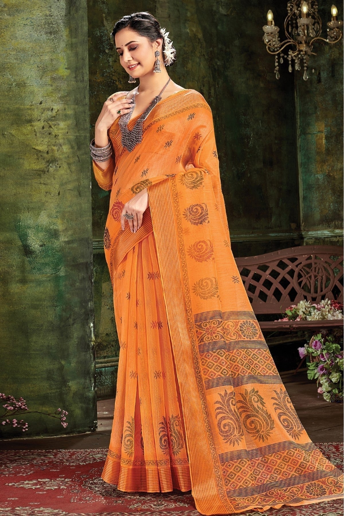 Orange Colour Cotton Woven Saree SD1100689