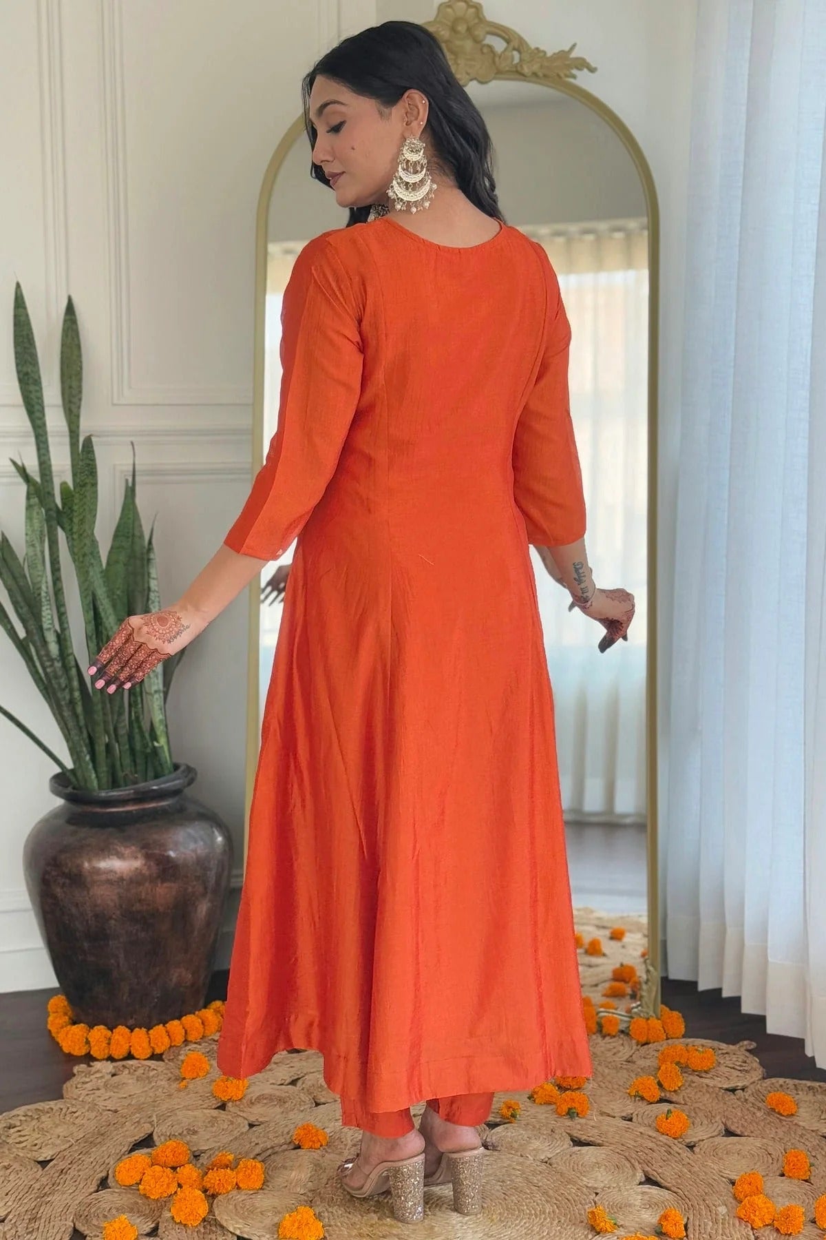 Orange Colour Embroidery Vichitra Silk Stitched Suit SS1112456 A
