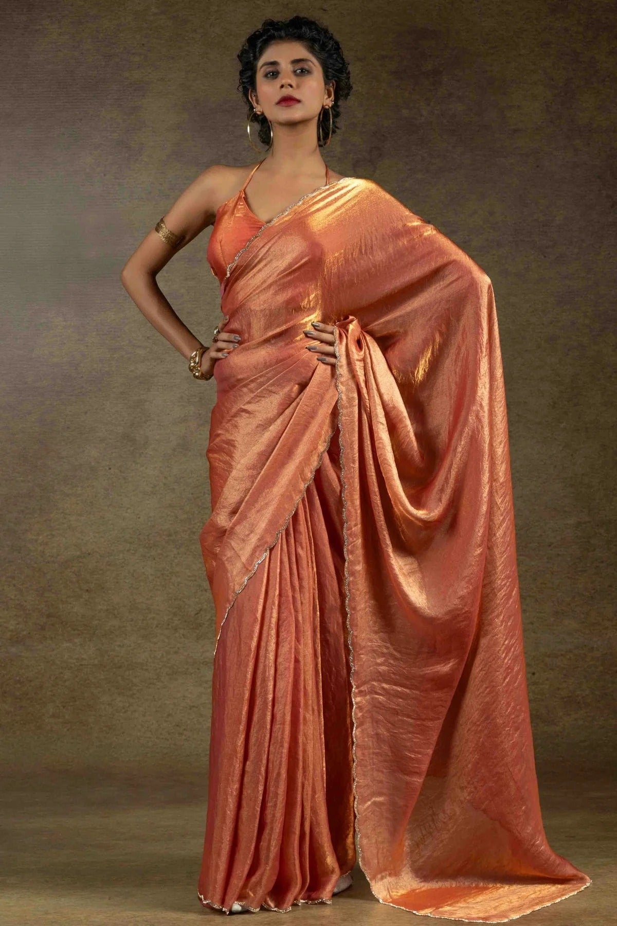 Orange Colour Fendi Satin Silk Ready To Wear Saree SD1122026