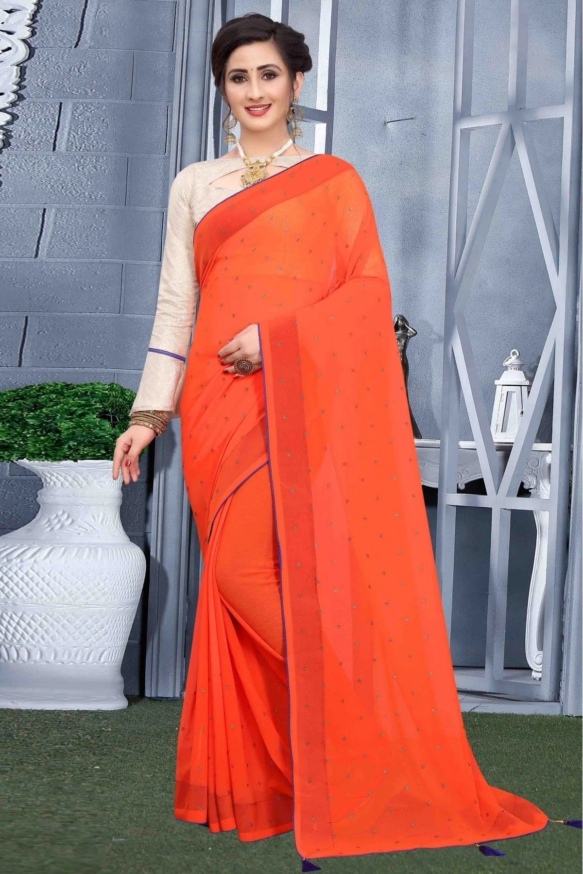 Orange Colour Georgette Party Wear Saree SD1120575