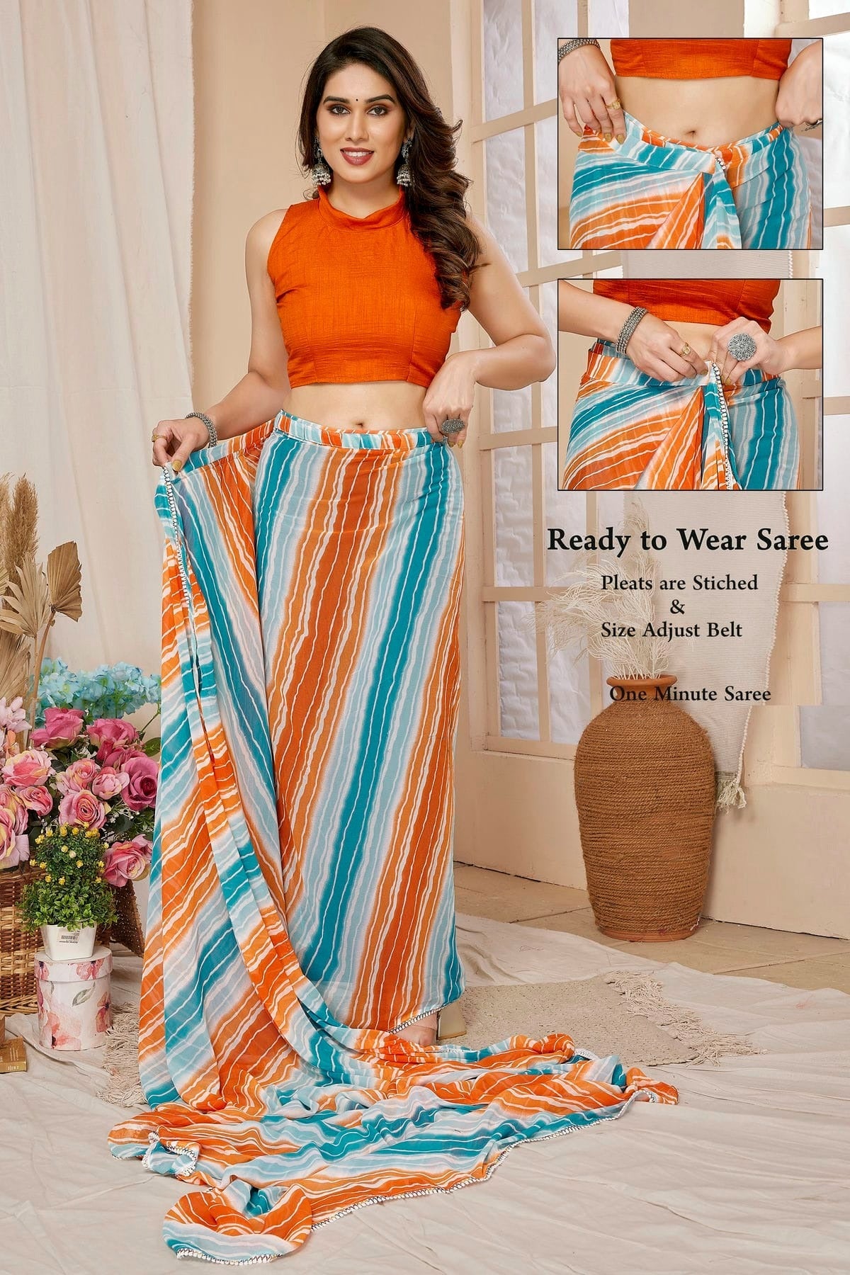 Orange Colour Georgette Ready To Wear Saree SD1180015 A