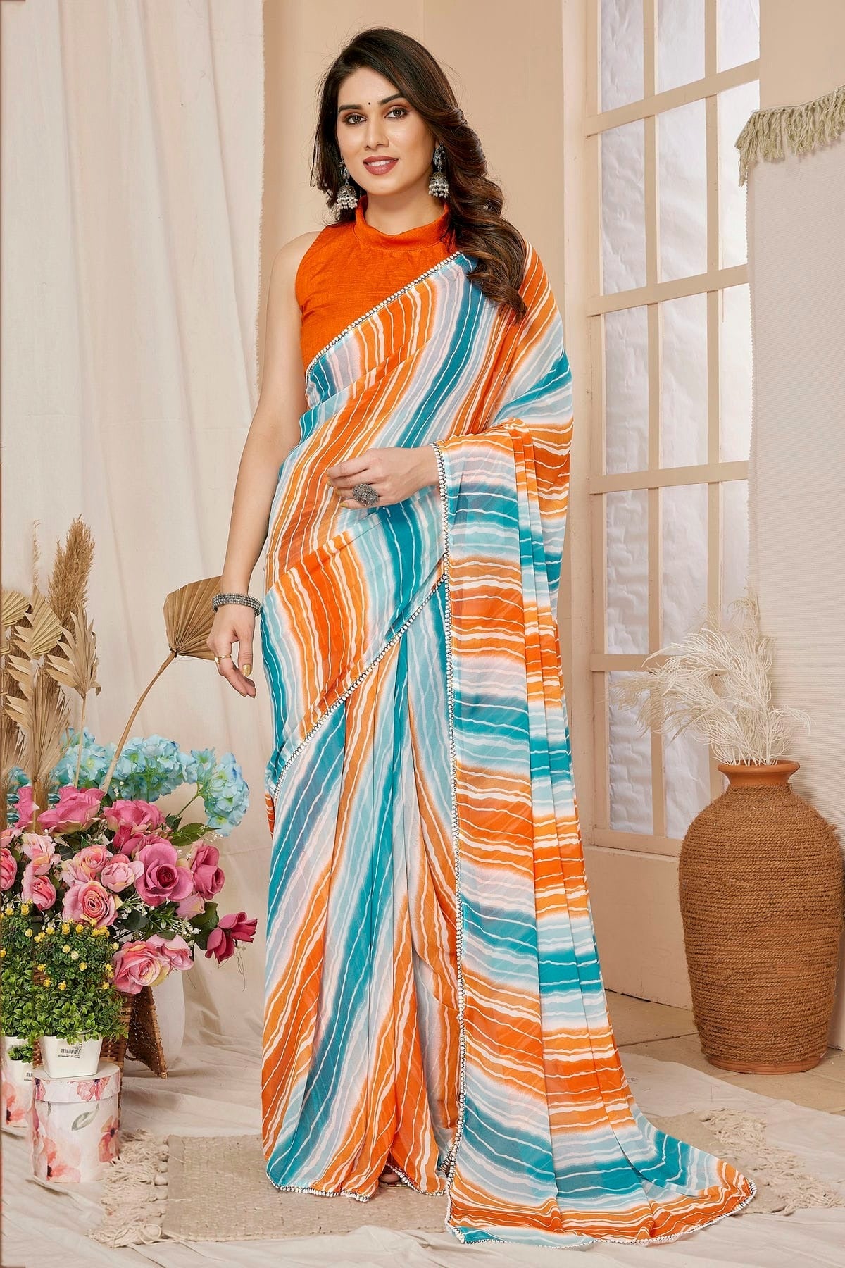 Orange Colour Georgette Ready To Wear Saree SD1180015