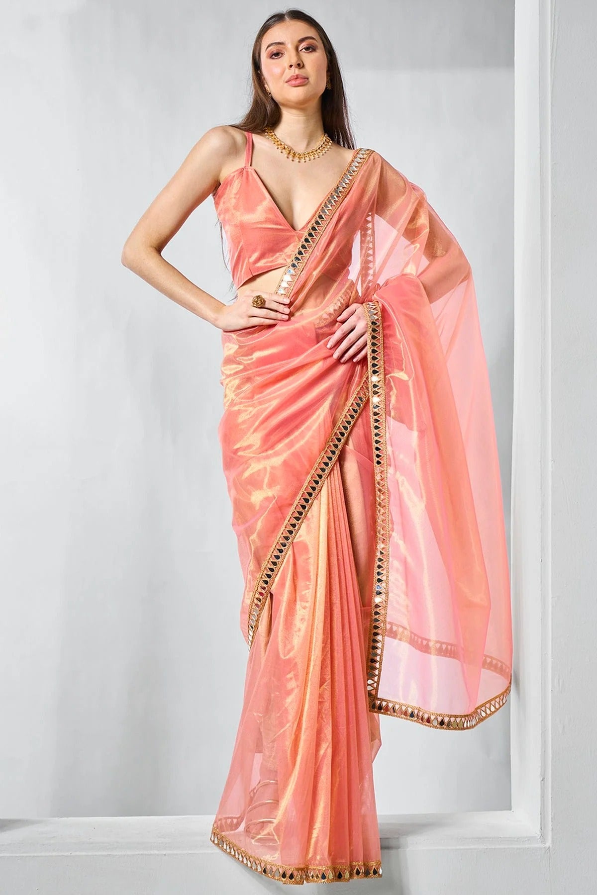 Orange Colour Gold Tissue Net Designer Saree SD1111713