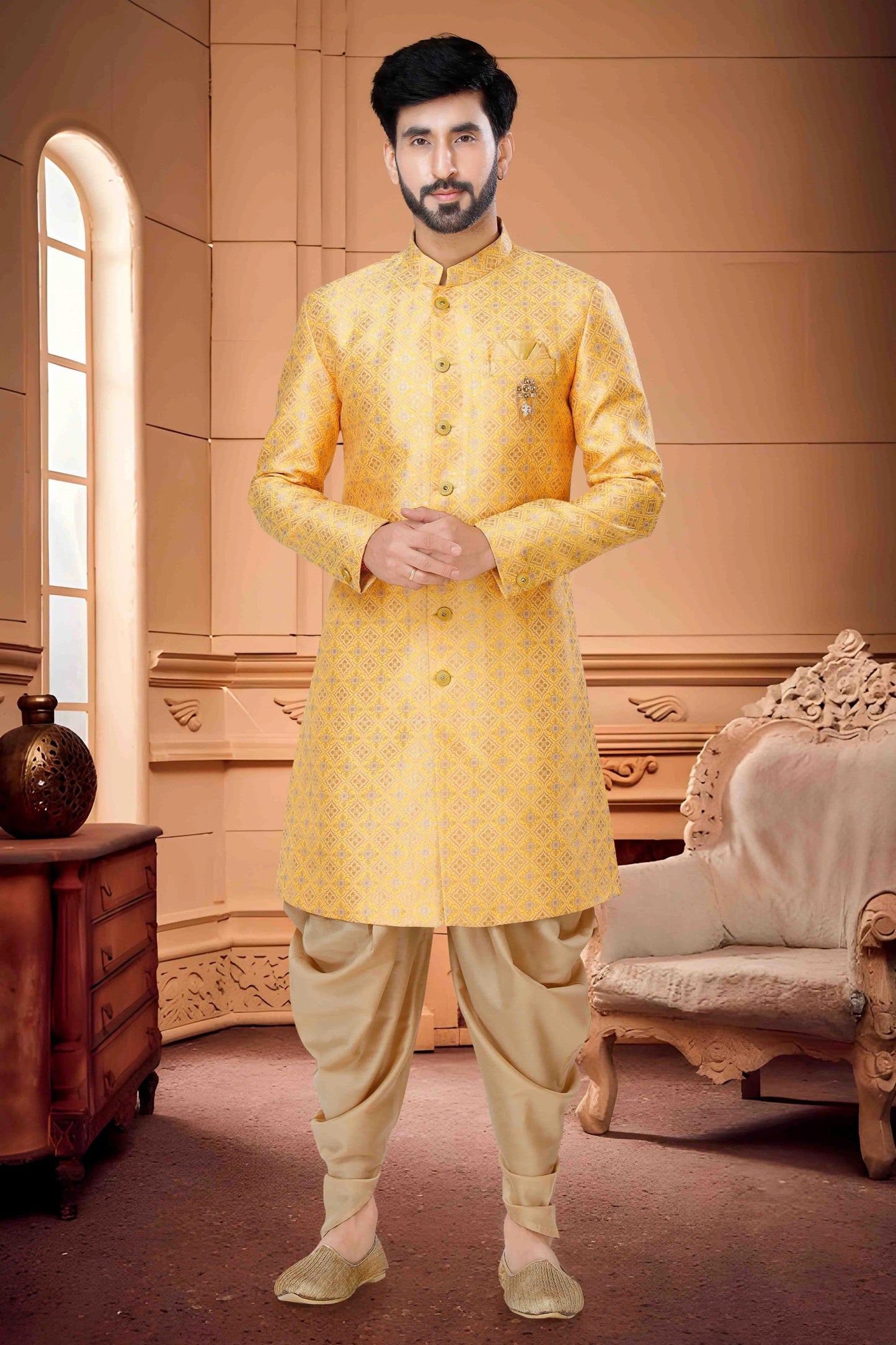 Orange Colour Indo Western In Silk Fabric SH1130142