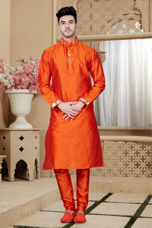 Orange Colour Kurta Pajama In Art Dhupion Fabric KP1040015