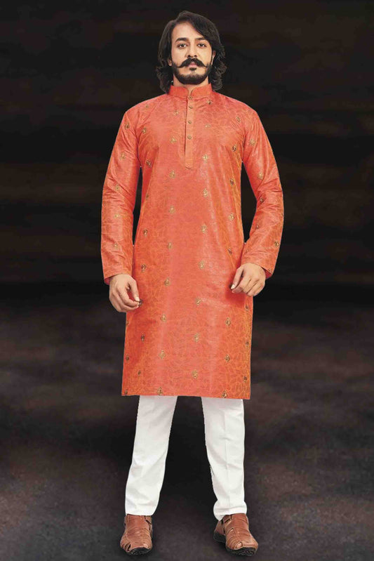 Orange Colour Kurta Pajama In Art Silk KP1210008