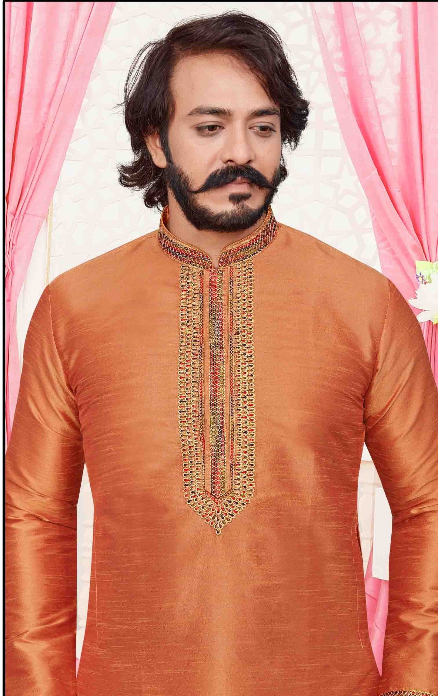 Orange Colour Kurta Pajama In Art Silk KP1210100 A