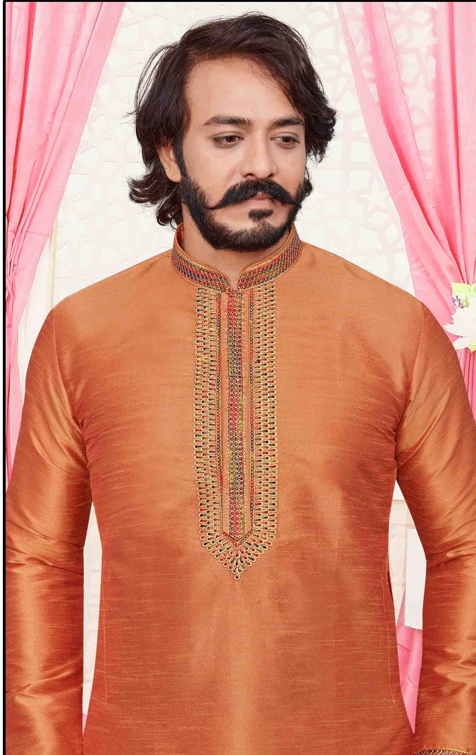 Orange Colour Kurta Pajama In Art Silk KP1210100 A