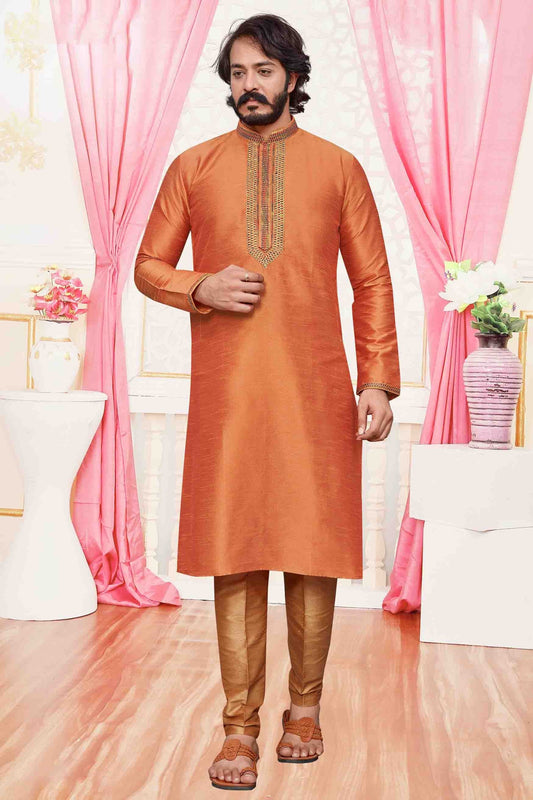 Orange Colour Kurta Pajama In Art Silk KP1210100