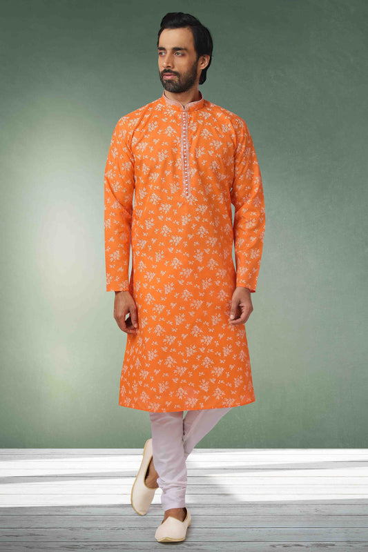 Orange Colour Kurta Pajama In Cotton KP1210126