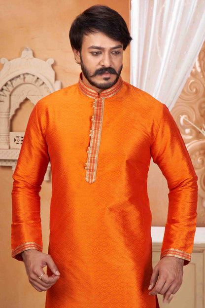 Orange Colour Kurta Pajama In Jacquard Silk KP1210048 A
