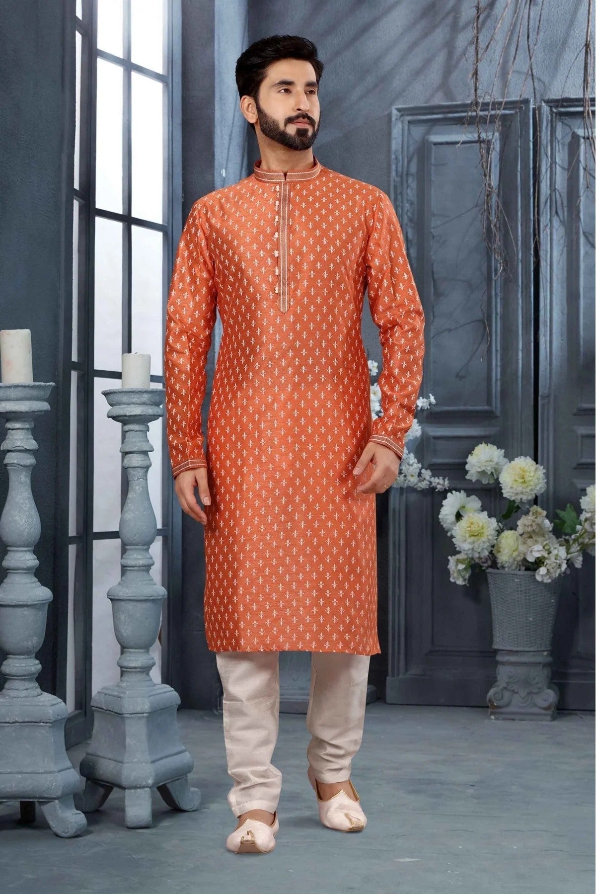 Orange Colour Kurta Pajama In Silk Fabric KP1040156