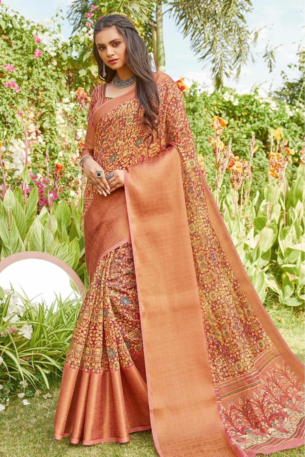 Orange Colour Linen Printed Saree SD1100896